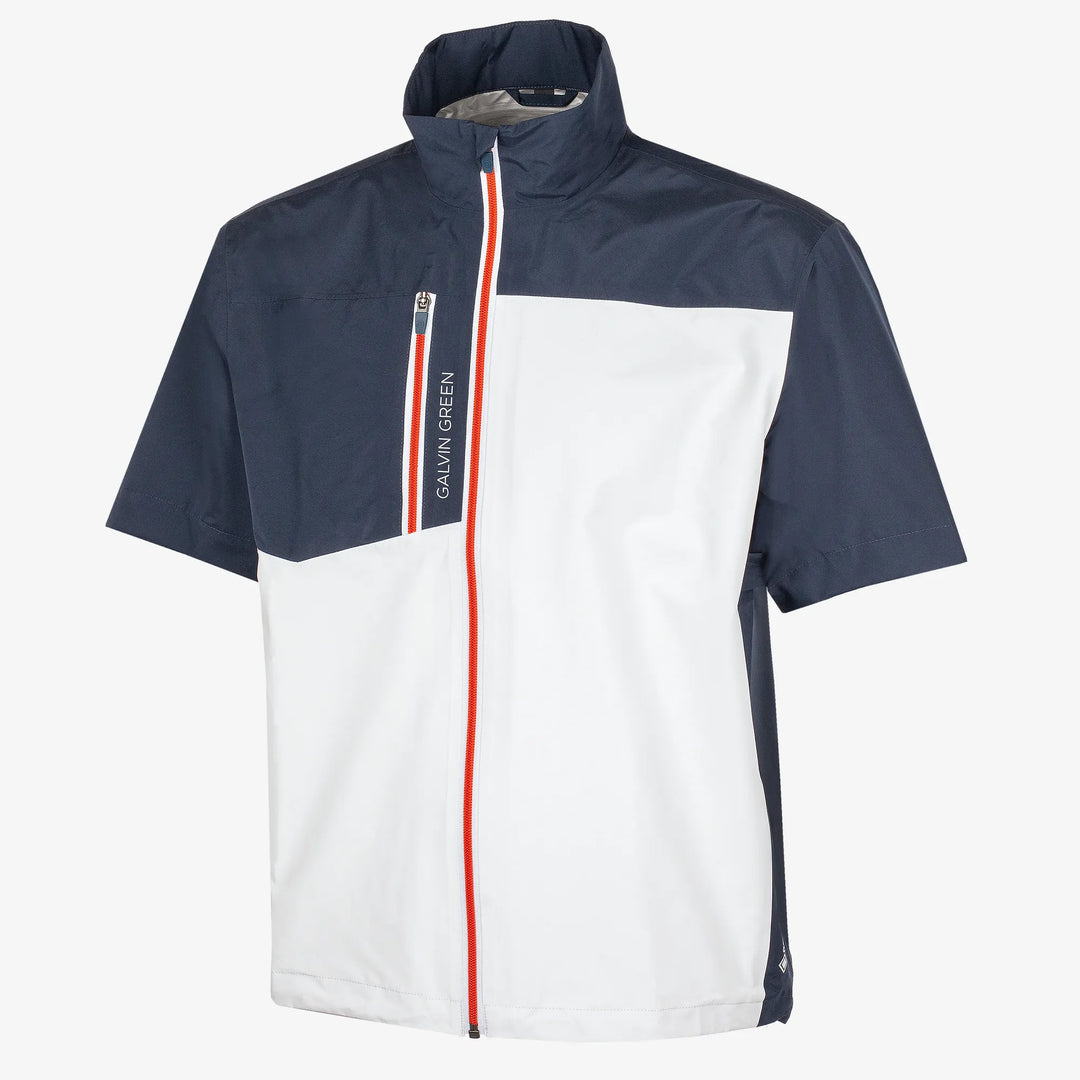 Axl is a Waterproof short sleeve golf jacket for Men in the color White/Navy/Orange(0)