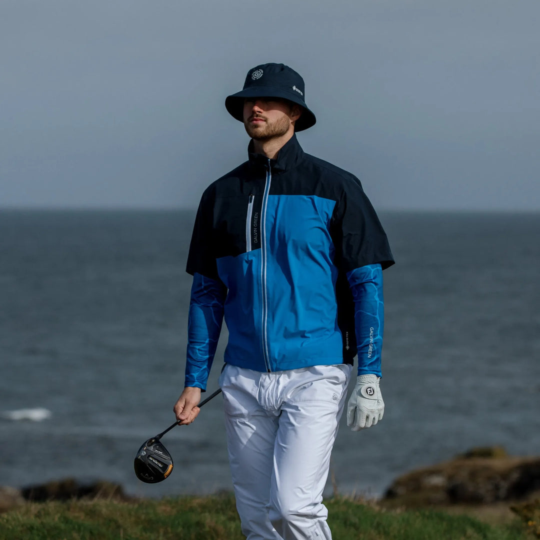 Axl is a Waterproof short sleeve golf jacket for Men in the color Blue/Navy/White(7)