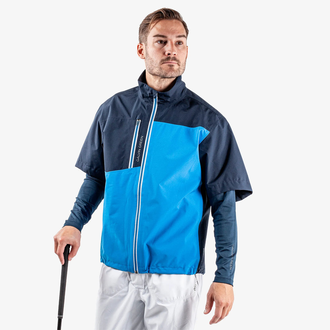Axl is a Waterproof short sleeve golf jacket for Men in the color Blue/Navy/White(1)