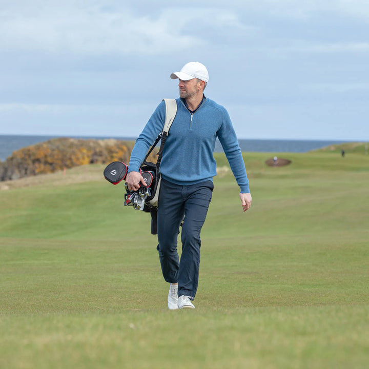 Chester is a Merino golf sweater for Men in the color Blue Melange (9)