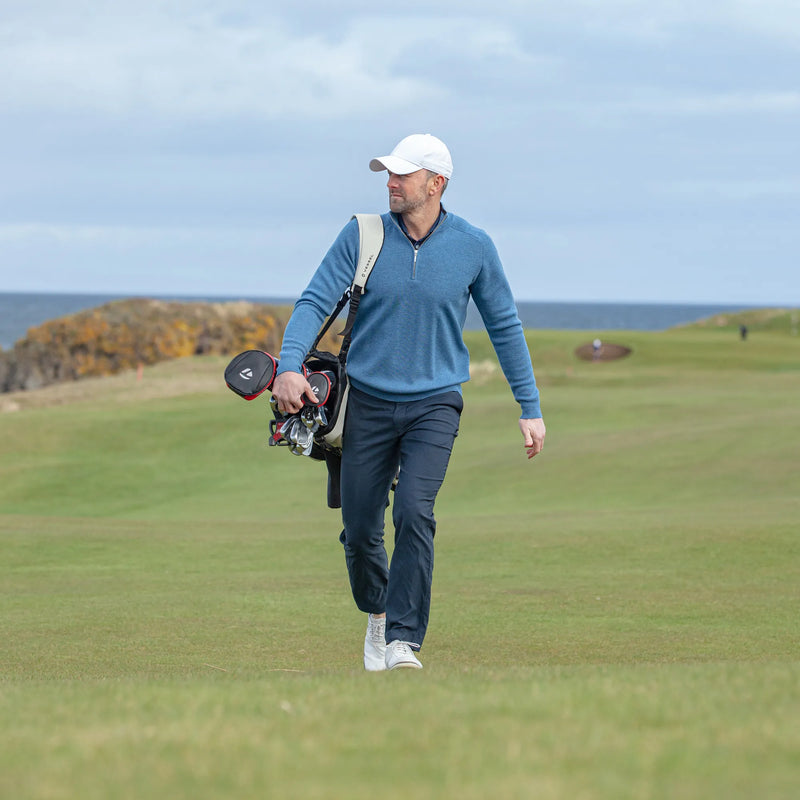 Chester is a Merino golf sweater for Men in the color Blue Melange (9)