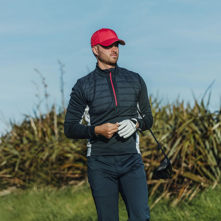 Dalton is a Insulating golf mid layer for Men in the color Navy/Red(8)