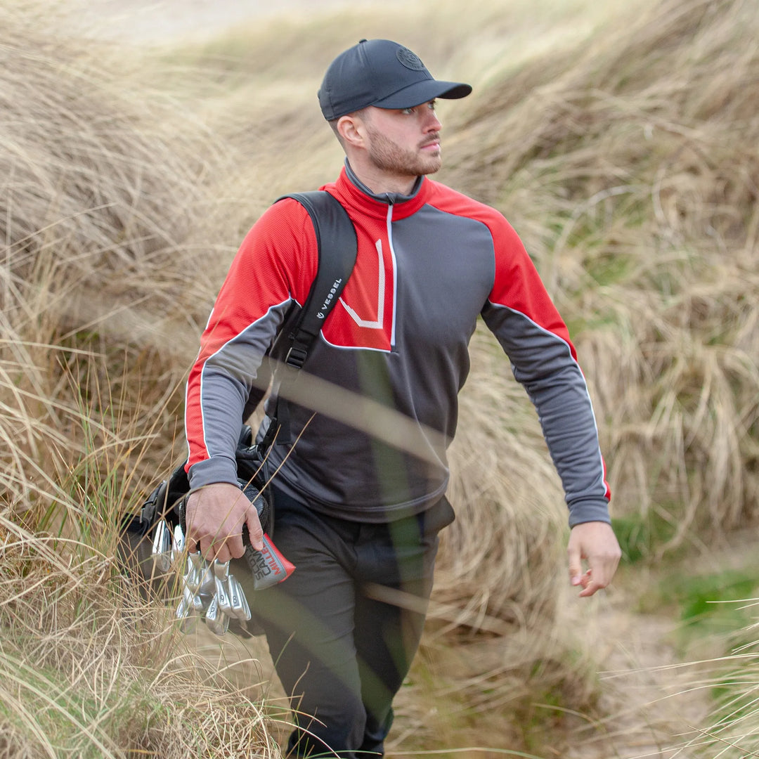 Daxton is a Insulating golf mid layer for Men in the color Forged Iron/Red/White (10)