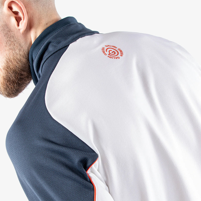 Daxton is a Insulating golf mid layer for Men in the color White/Navy/Orange(7)