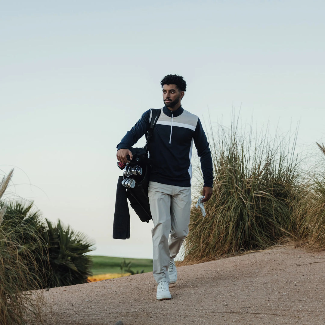 Dean is a Insulating golf mid layer for Men in the color Sand/Navy/white(7)