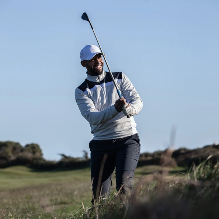 Dean is a Insulating golf mid layer for Men in the color Cool Grey/Navy(8)