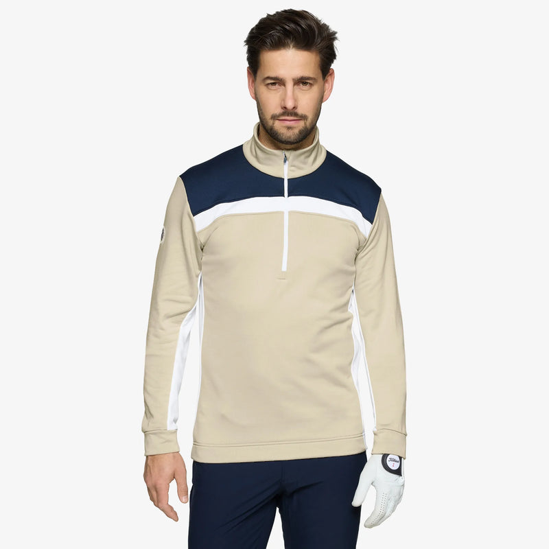 Dean is a Insulating golf mid layer for Men in the color Sand/Navy(1)