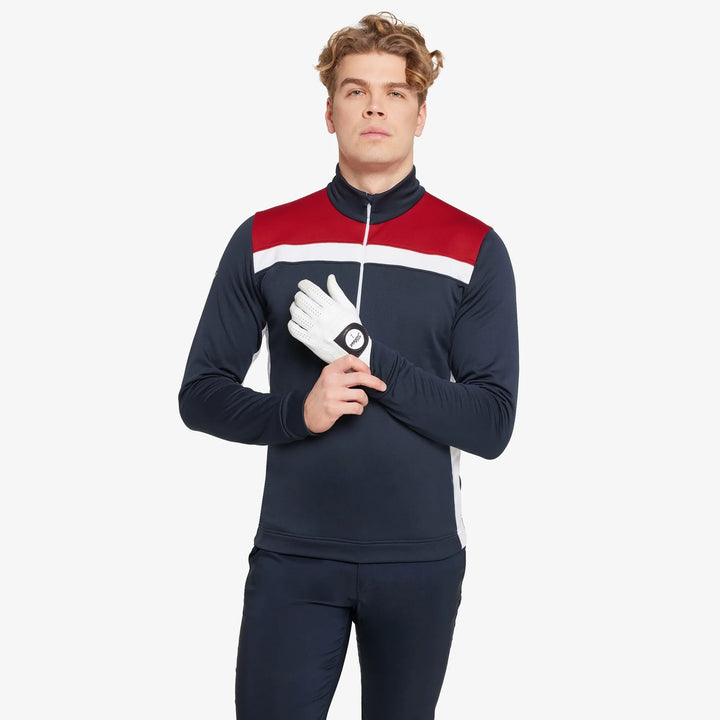 Dean is a Insulating golf mid layer for Men in the color Navy/Red(1)