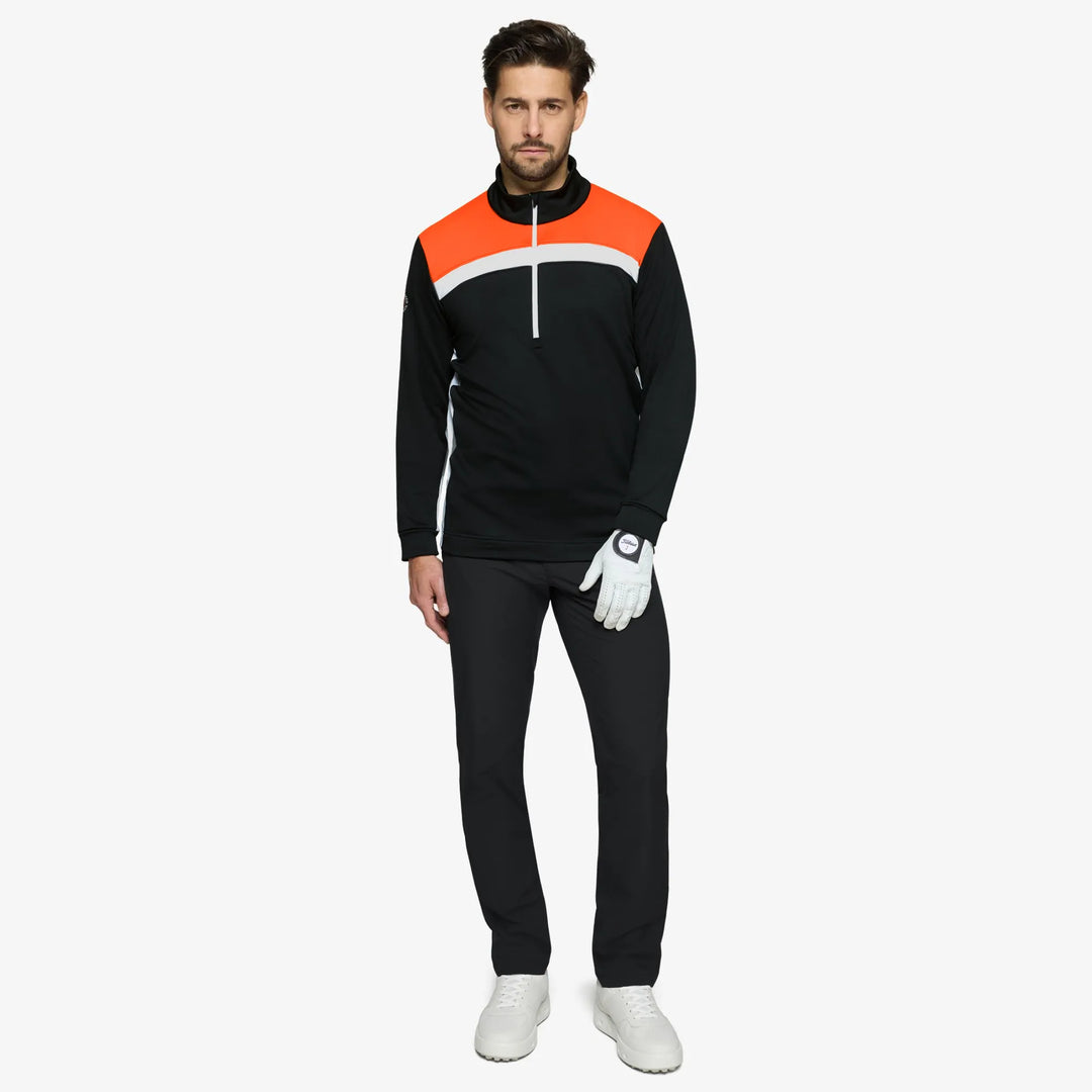 Dean is a Insulating golf mid layer for Men in the color Black/White/Orange(2)