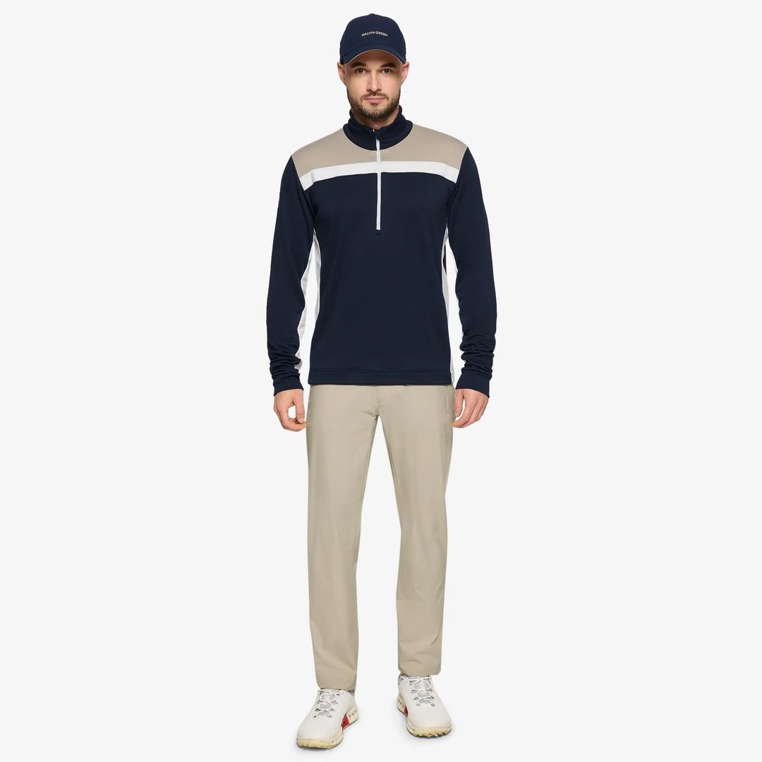 Dean is a Insulating golf mid layer for Men in the color Sand/Navy/white(2)