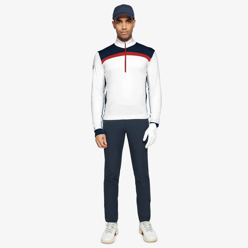 Dean is a Insulating golf mid layer for Men in the color White/Navy/Red(2)