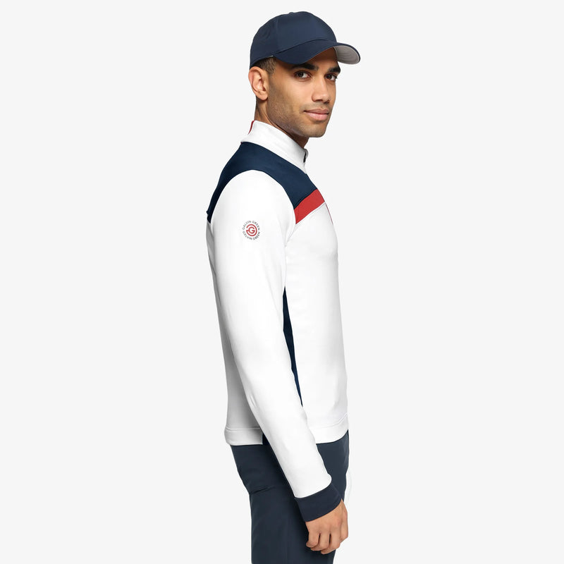 Dean is a Insulating golf mid layer for Men in the color White/Navy/Red(3)