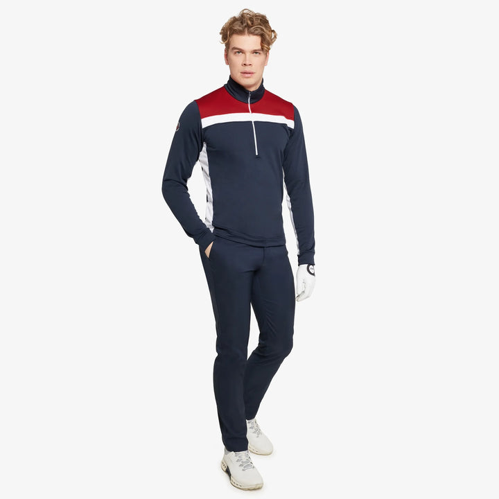 Dean is a Insulating golf mid layer for Men in the color Navy/Red(2)
