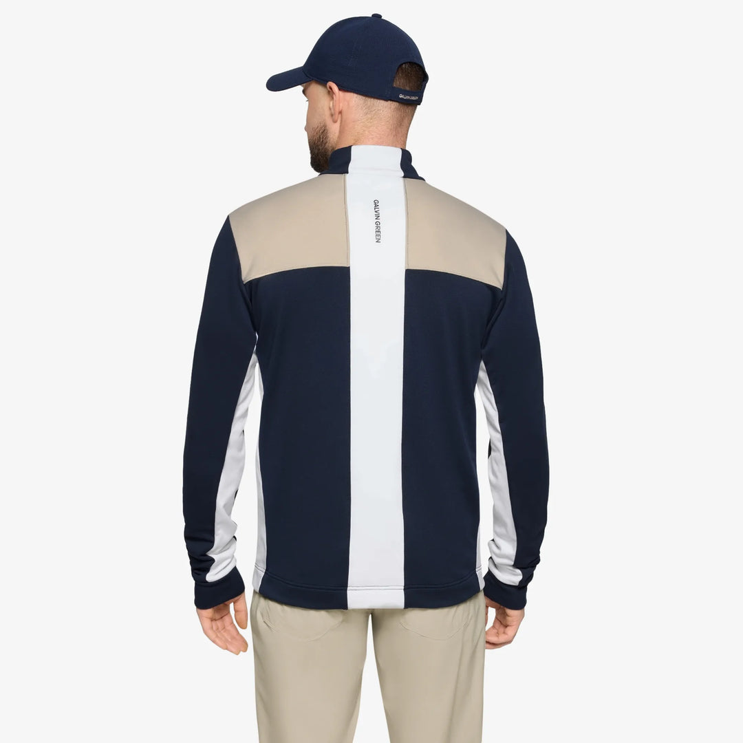 Dean is a Insulating golf mid layer for Men in the color Sand/Navy/white(4)