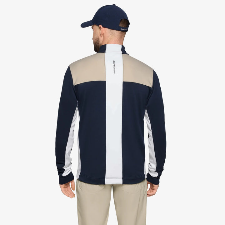 Dean is a Insulating golf mid layer for Men in the color Sand/Navy/white(4)