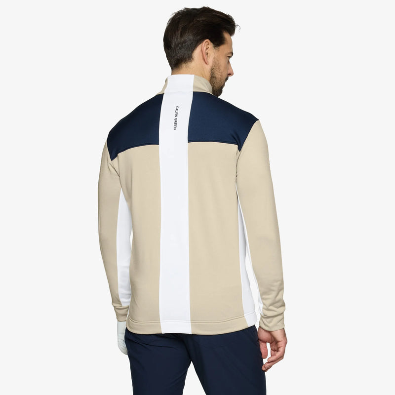 Dean is a Insulating golf mid layer for Men in the color Sand/Navy(4)