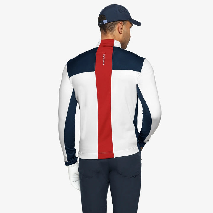 Dean is a Insulating golf mid layer for Men in the color White/Navy/Red(4)