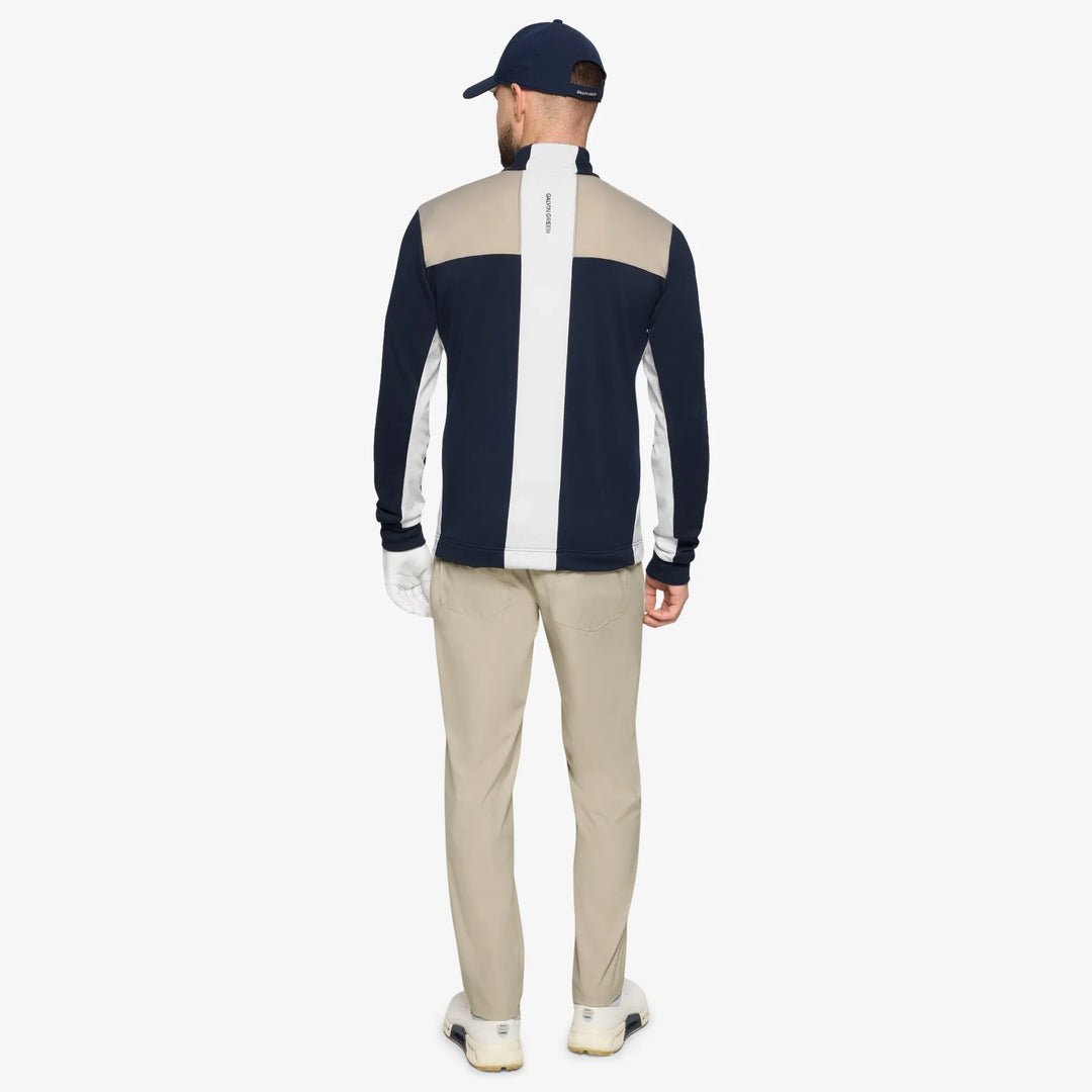 Dean is a Insulating golf mid layer for Men in the color Sand/Navy/white(5)