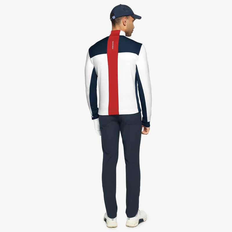 Dean is a Insulating golf mid layer for Men in the color White/Navy/Red(5)