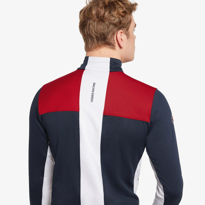 Dean is a Insulating golf mid layer for Men in the color Navy/Red(5)