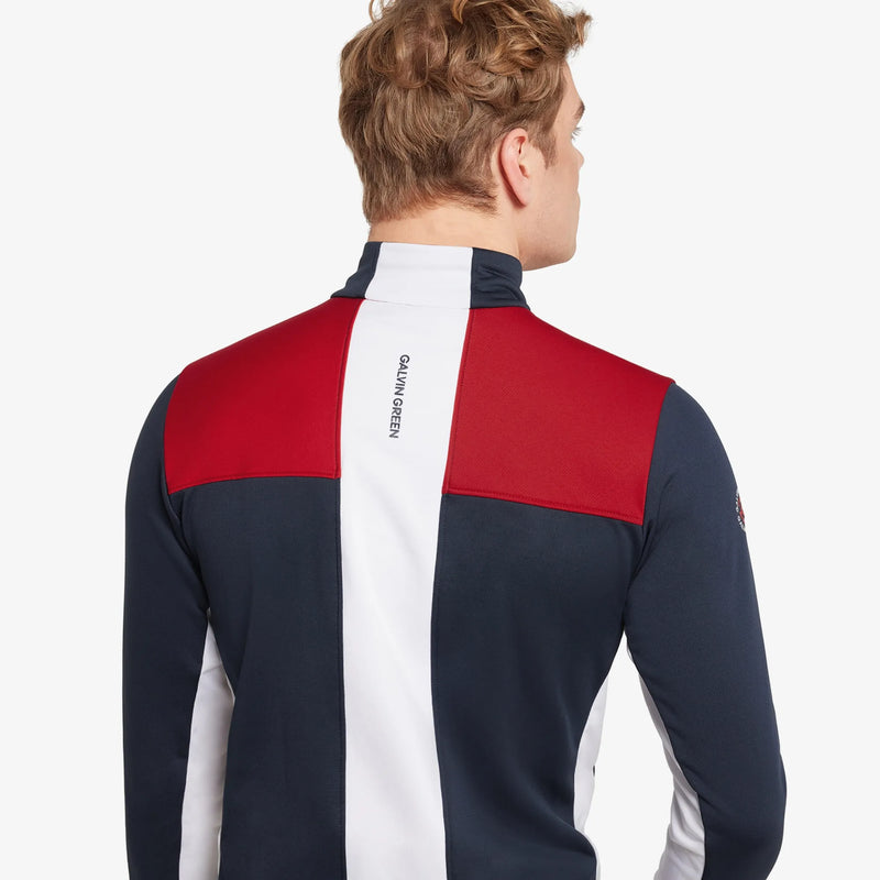 Dean is a Insulating golf mid layer for Men in the color Navy/Red(5)