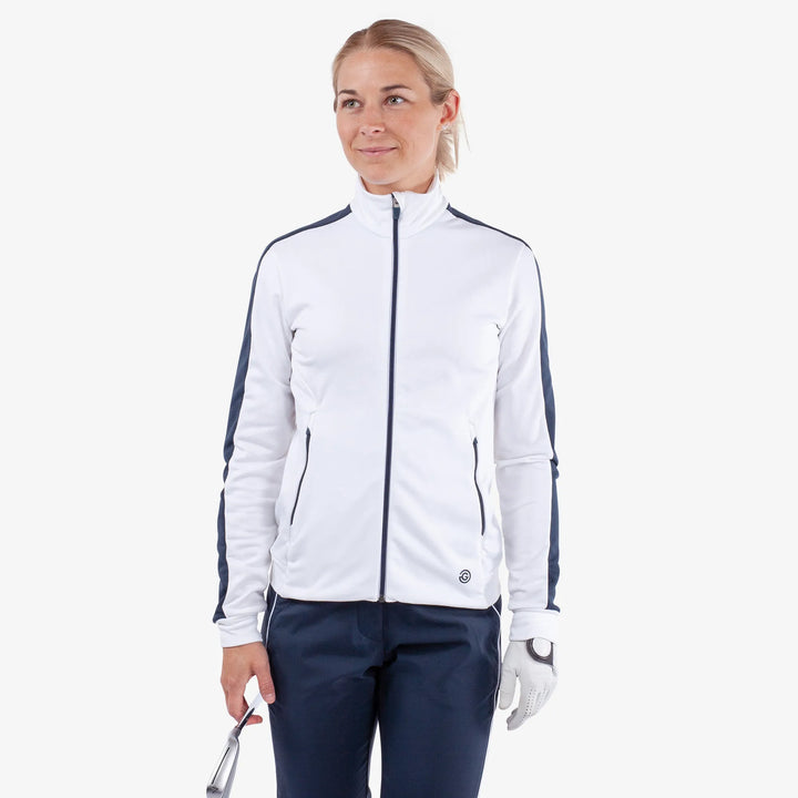 Dixie is a Insulating golf mid layer for Women in the color White/Navy(1)