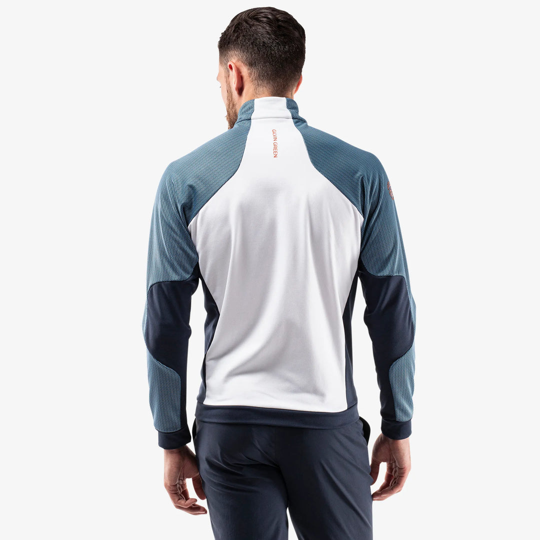 Donald is a Insulating golf mid layer for Men in the color White/Navy/Orange(5)