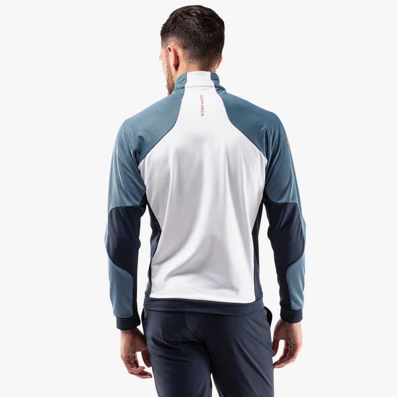 Donald is a Insulating golf mid layer for Men in the color White/Navy/Orange(5)