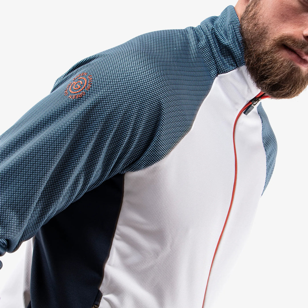 Donald is a Insulating golf mid layer for Men in the color White/Navy/Orange(4)