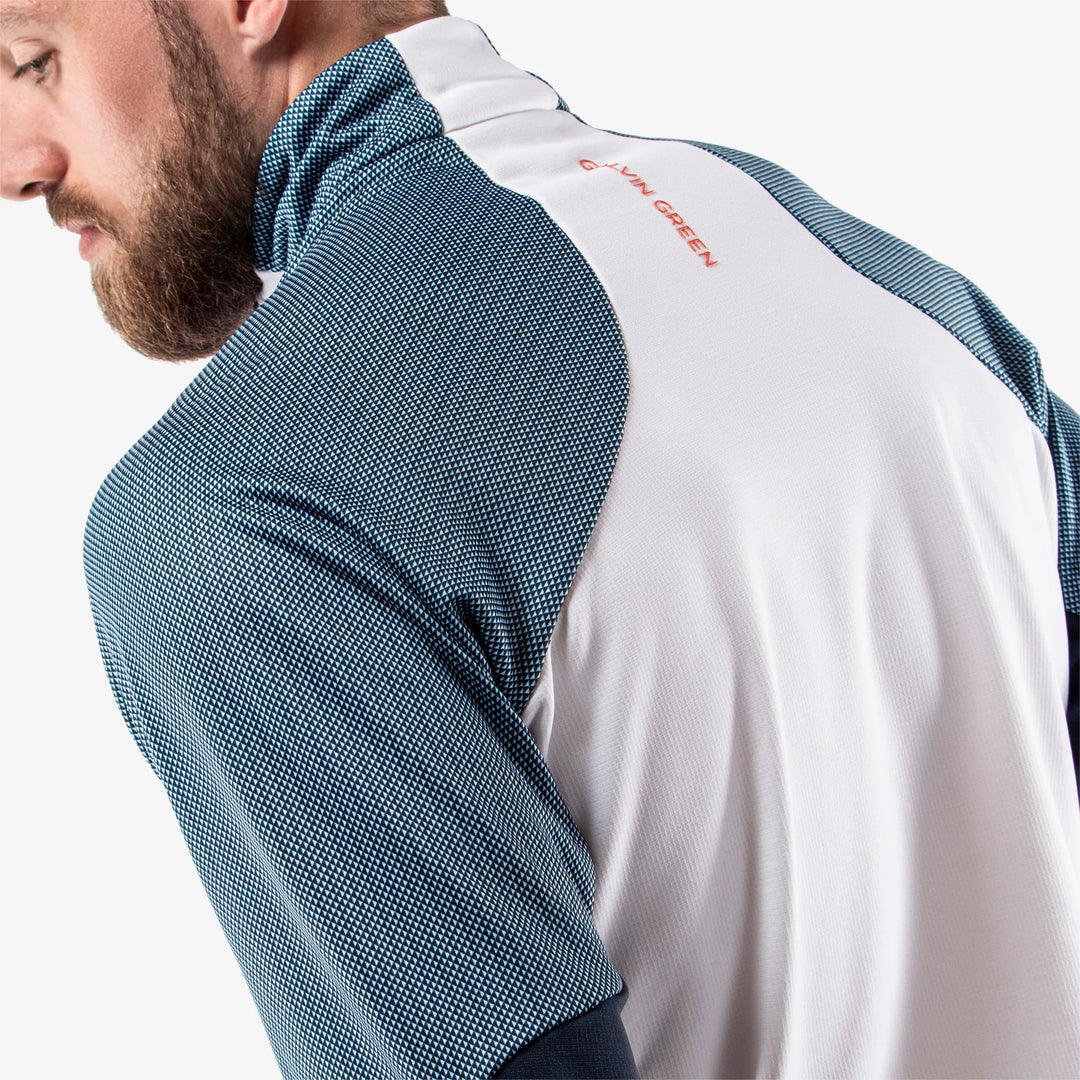Donald is a Insulating golf mid layer for Men in the color White/Navy/Orange(6)