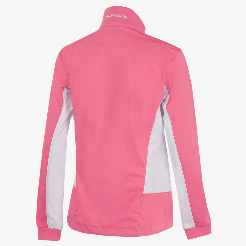 Larissa is a Windproof and water repellent golf jacket for Women in the color Camelia Rose/White(8)