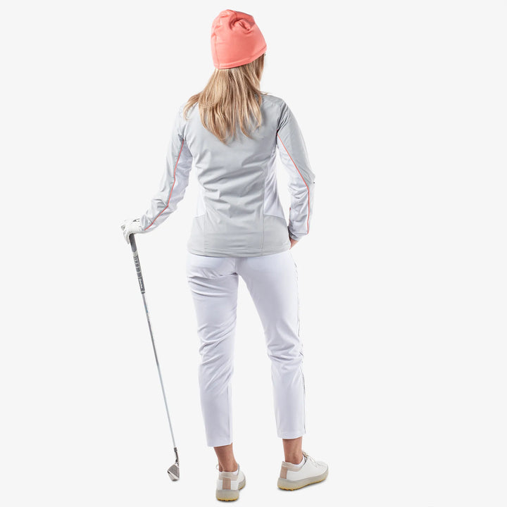 Larissa is a Windproof and water repellent golf jacket for Women in the color Cool Grey/White/Coral(8)