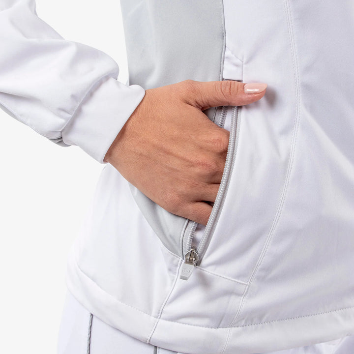 Larissa is a Windproof and water repellent golf jacket for Women in the color White/Cool Grey(5)