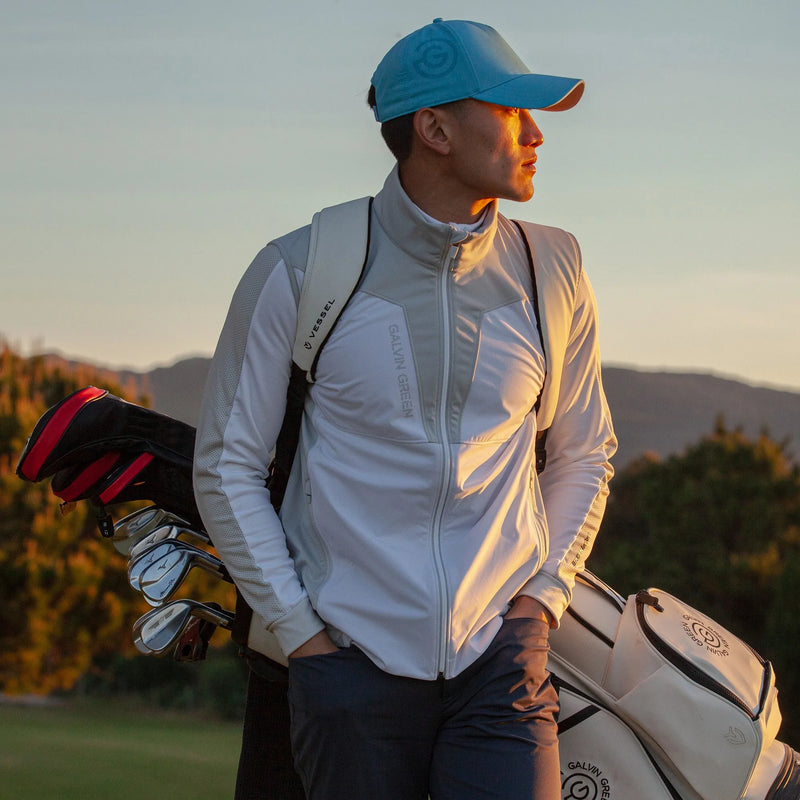 Lathan is a Windproof and water repellent golf vest for Men in the color White/Cool Grey(9)