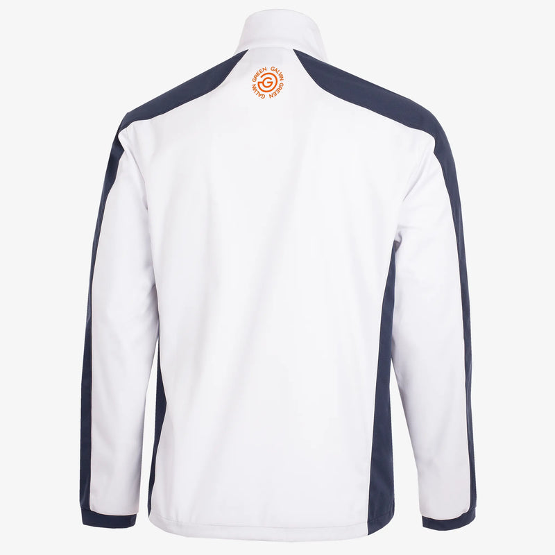 Lawrence is a Windproof and water repellent golf jacket for Men in the color White/Navy/Orange(9)