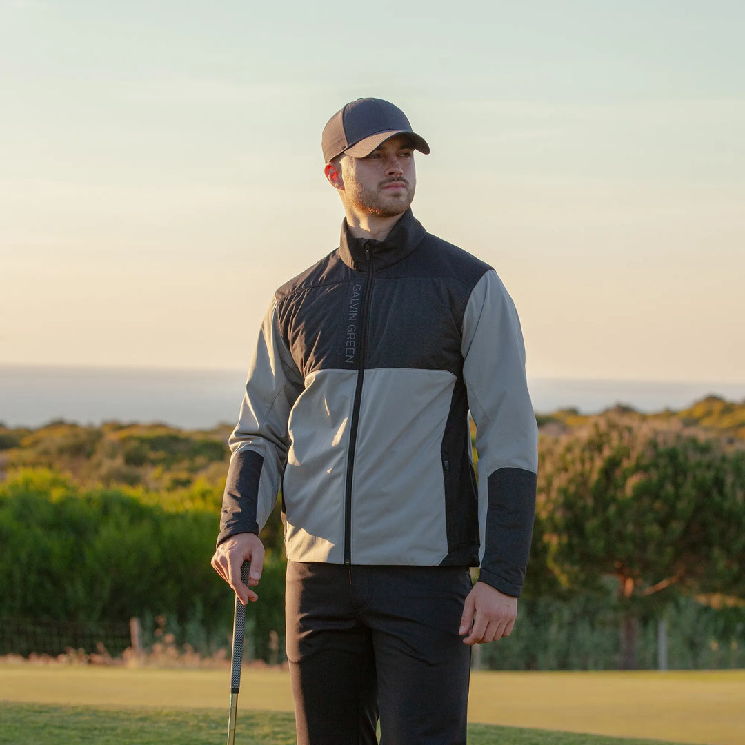Layton is a Windproof and water repellent golf jacket for Men in the color Sharkskin/Black(9)