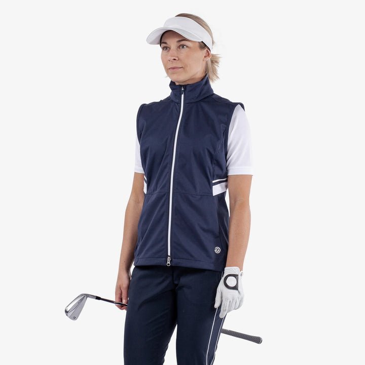 Lea is a Windproof and water repellent golf vest for Women in the color Navy/White(1)