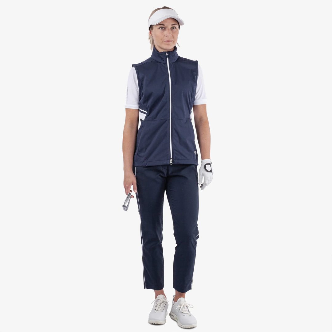 Lea is a Windproof and water repellent golf vest for Women in the color Navy/White(2)