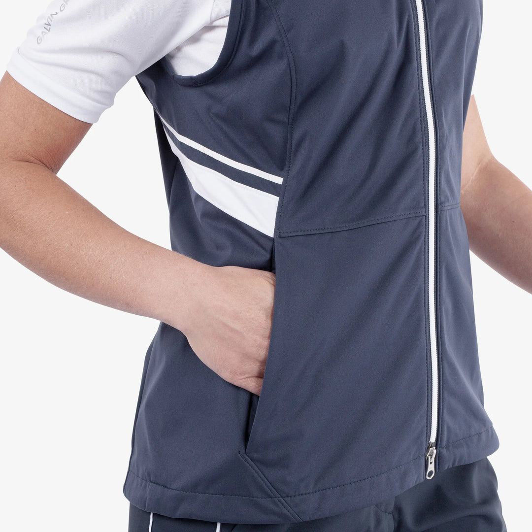 Lea is a Windproof and water repellent golf vest for Women in the color Navy/White(4)
