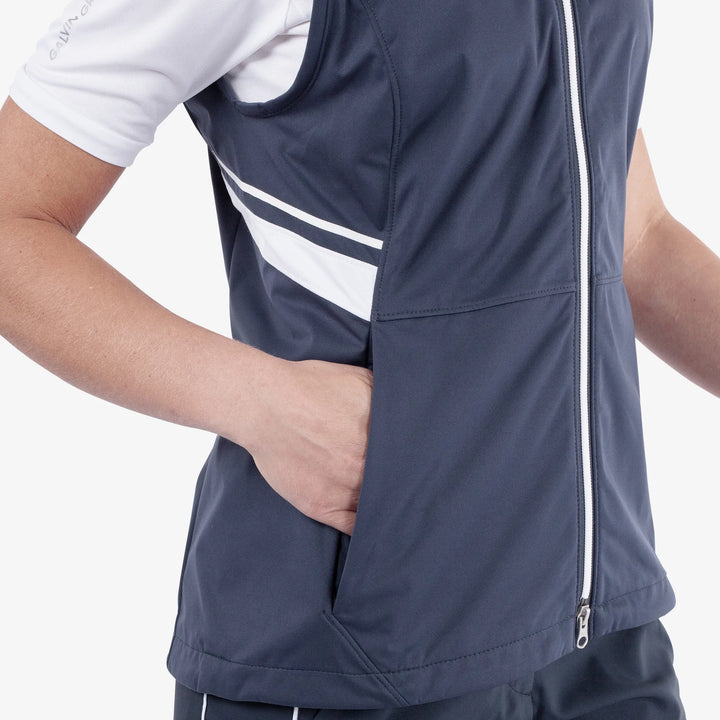 Lea is a Windproof and water repellent golf vest for Women in the color Navy/White(4)