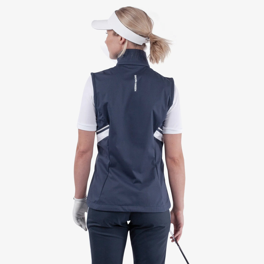 Lea is a Windproof and water repellent golf vest for Women in the color Navy/White(5)