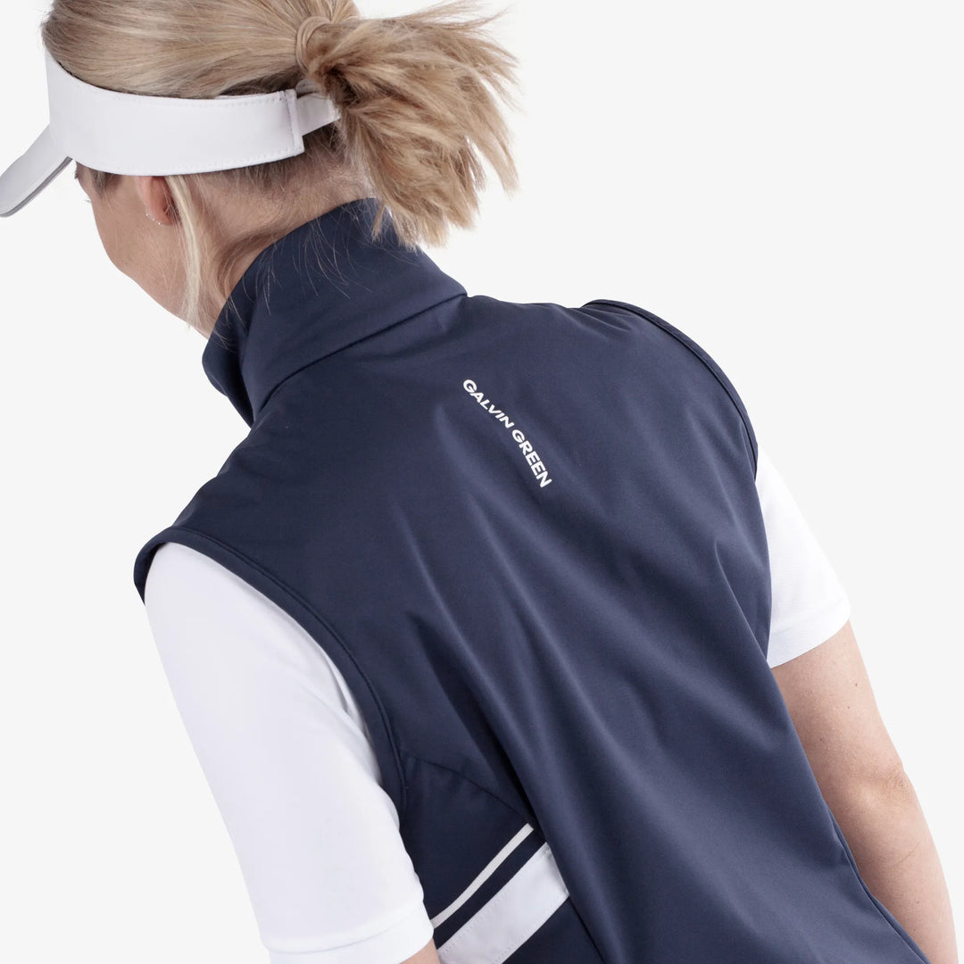 Lea is a Windproof and water repellent golf vest for Women in the color Navy/White(6)