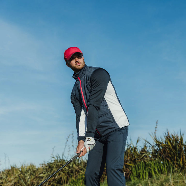 Lennox is a Windproof and water repellent golf vest for Men in the color Navy/White/Red(8)