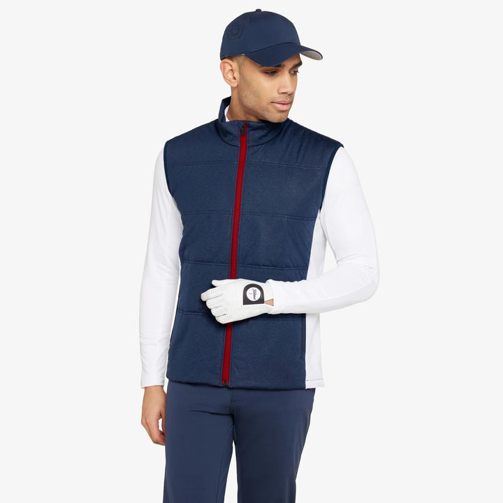 Lennox is a Windproof and water repellent golf vest for Men in the color Navy/White/Red(1)