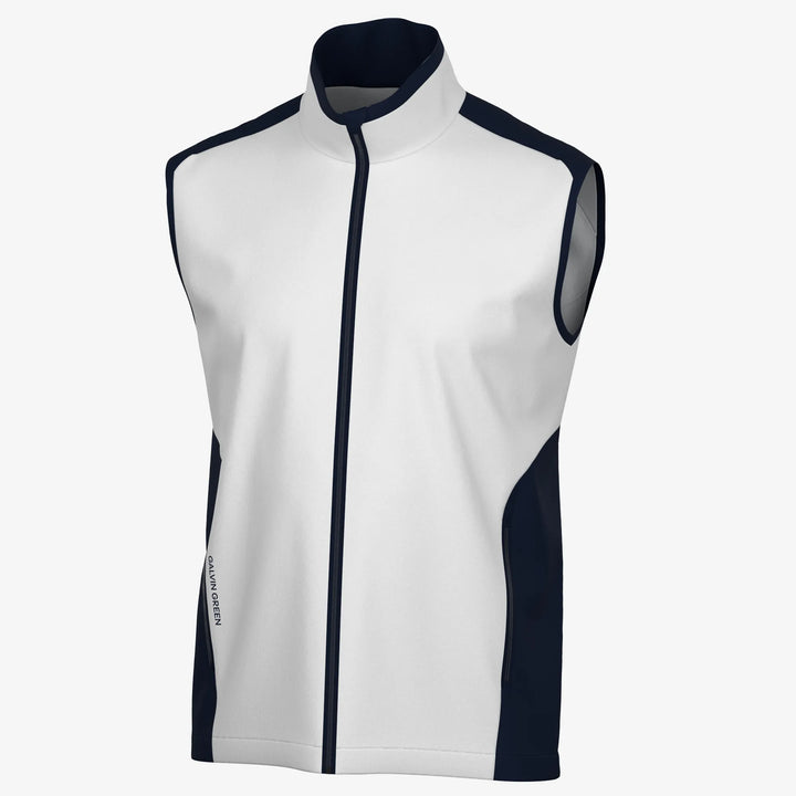 Leo is a Windproof and water repellent golf vest for Men in the color White/Navy(0)