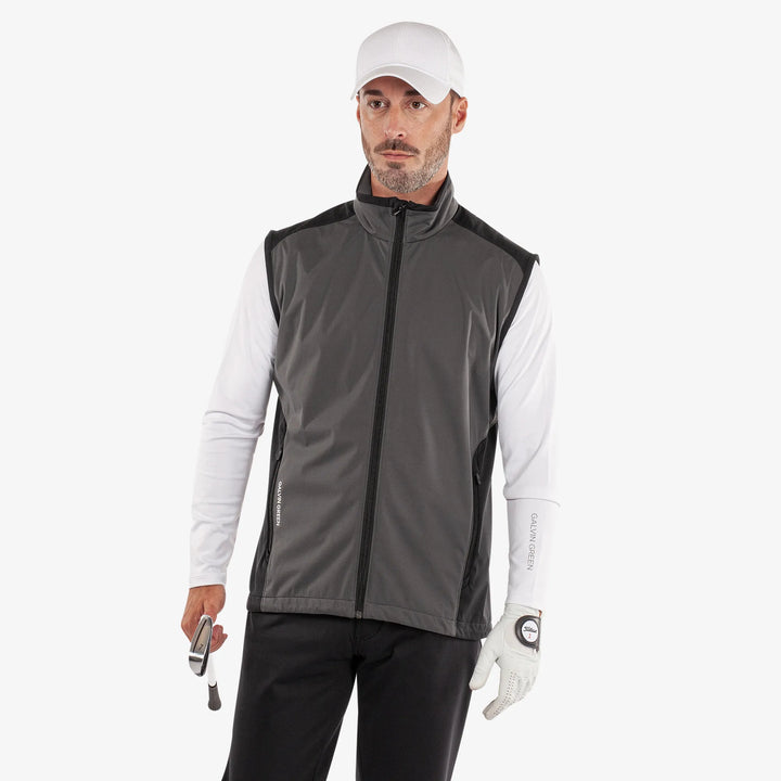 Leo is a Windproof and water repellent golf vest for Men in the color Forged Iron/Black (1)