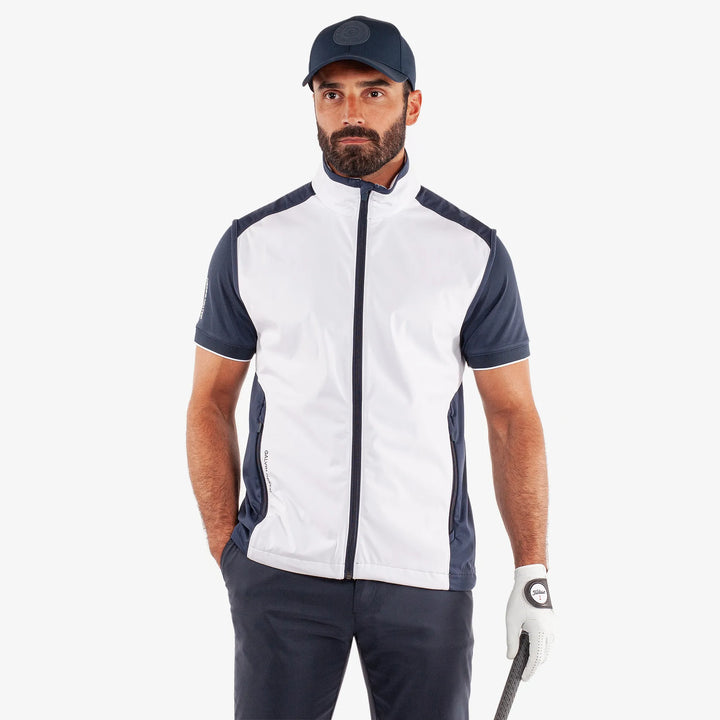 Leo is a Windproof and water repellent golf vest for Men in the color White/Navy(1)