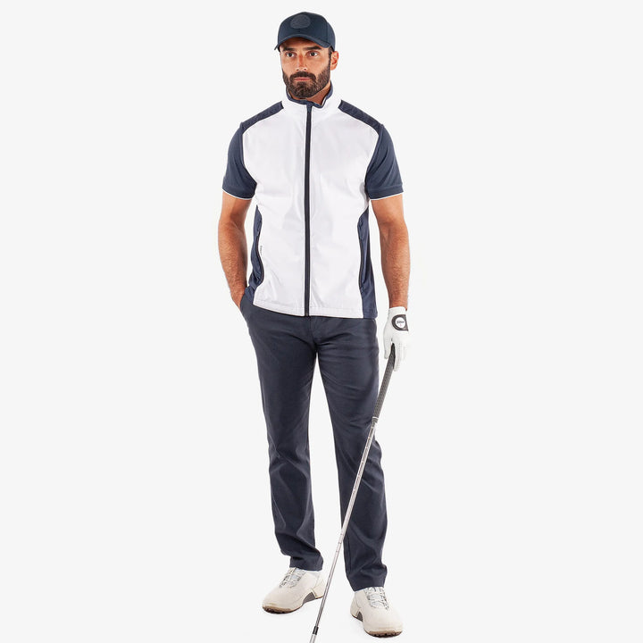 Leo is a Windproof and water repellent golf vest for Men in the color White/Navy(2)