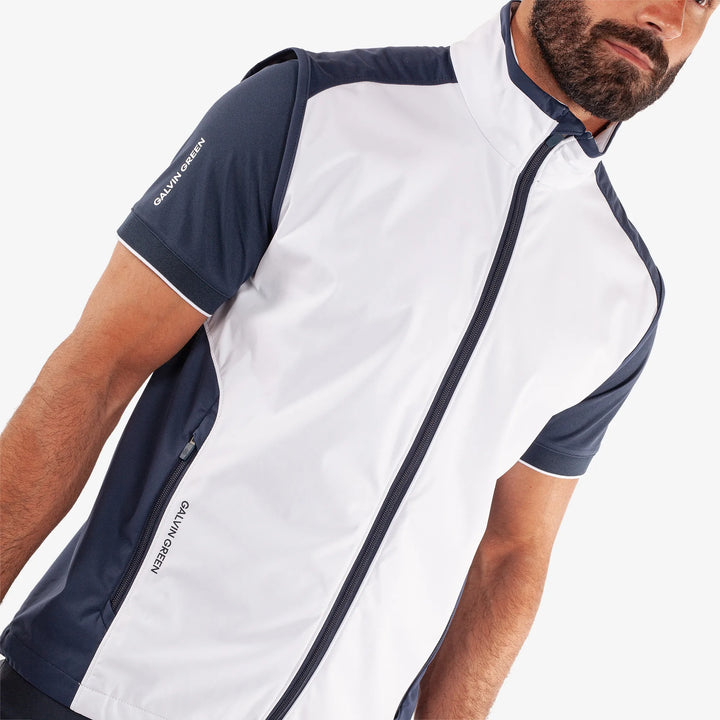 Leo is a Windproof and water repellent golf vest for Men in the color White/Navy(3)