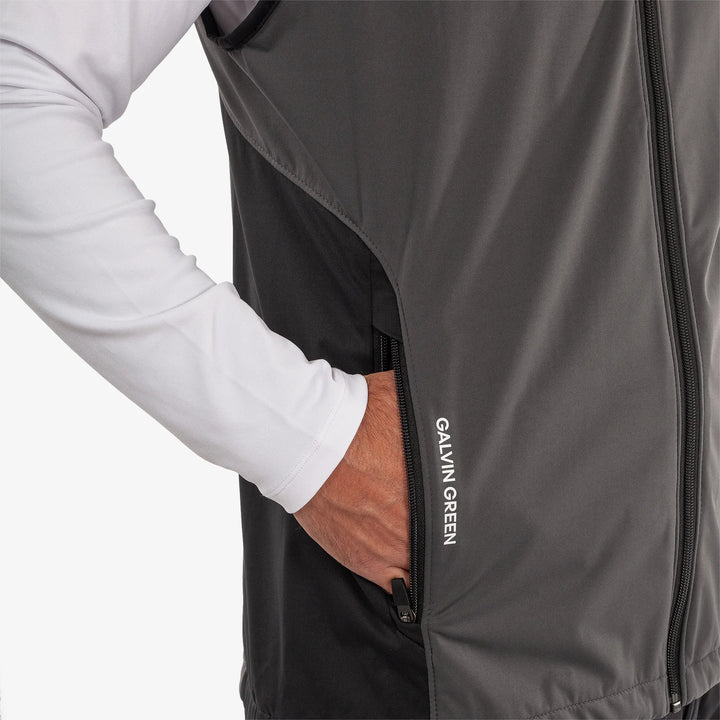Leo is a Windproof and water repellent golf vest for Men in the color Forged Iron/Black (4)